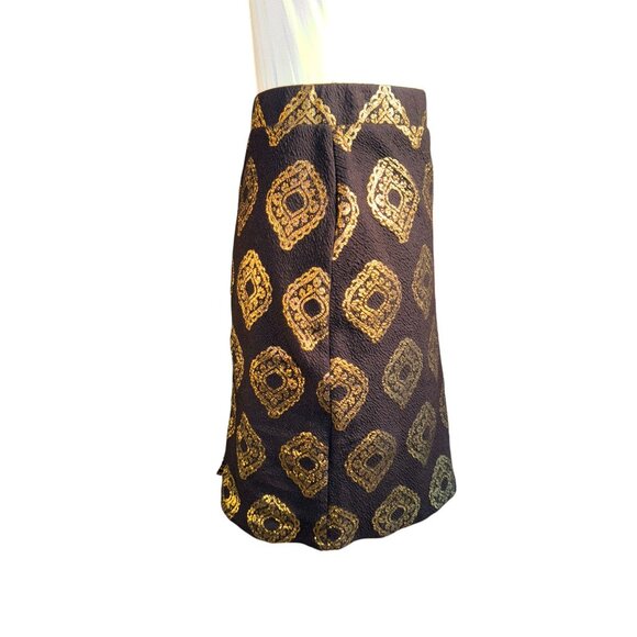 Kaari Blue Womens XS Brocade Skirt Gold Patterned Black Cotton Polyester Blend - Picture 2 of 9